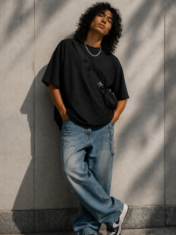 ONYX BLACK FRENCH TERRY OVERSIZED T-SHIRT