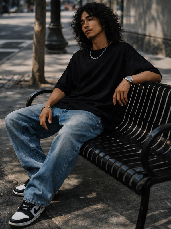 ONYX BLACK FRENCH TERRY OVERSIZED T-SHIRT