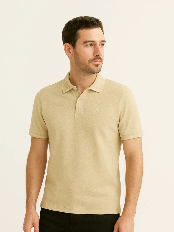 SAND BEIGE SOLID PREMIUM JACQUARD POLO SHIRT