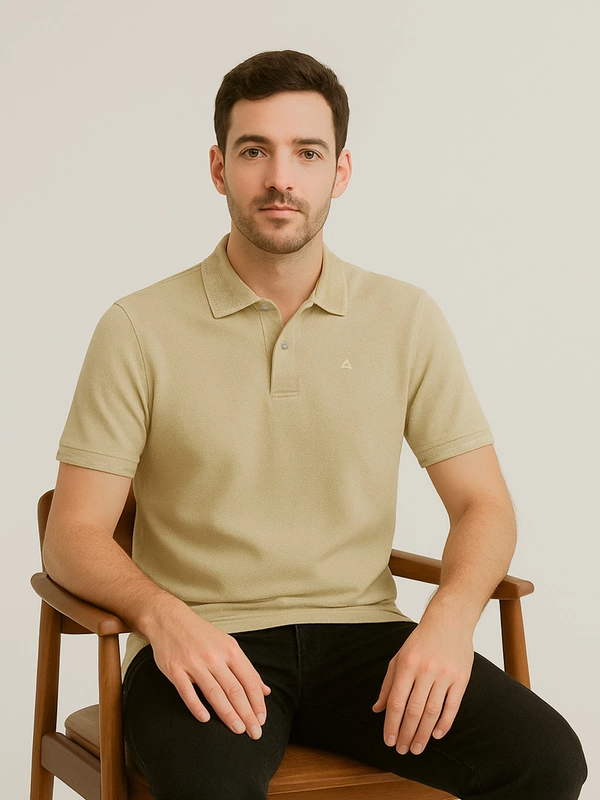 SAND BEIGE SOLID PREMIUM JACQUARD POLO SHIRT