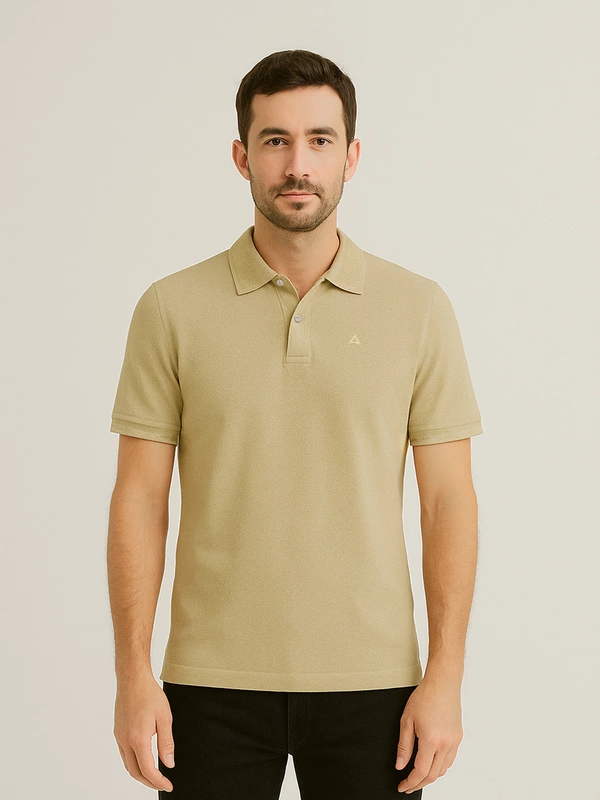 SAND BEIGE SOLID PREMIUM JACQUARD POLO SHIRT