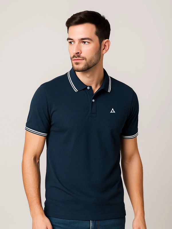SAPPHIRE BLUE SOLID PREMIUM TIPPED POLO SHIRT