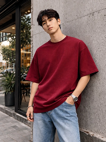 BURNT MAROON FRENCH TERRY OVERSIZED T-SHIRT