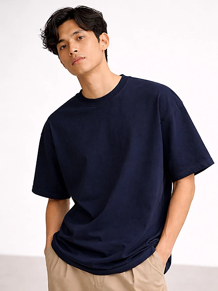 NAVY BLUE FRENCH TERRY OVERSIZED T-SHIRT