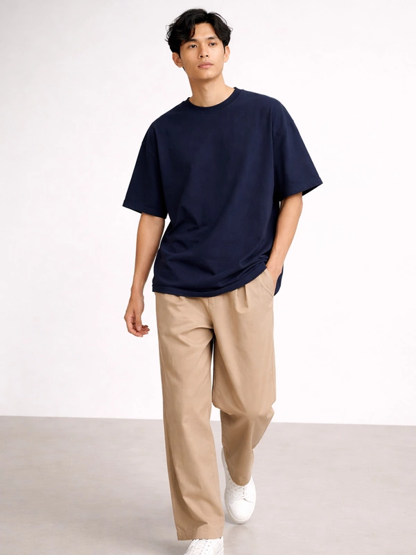 NAVY BLUE FRENCH TERRY OVERSIZED T-SHIRT