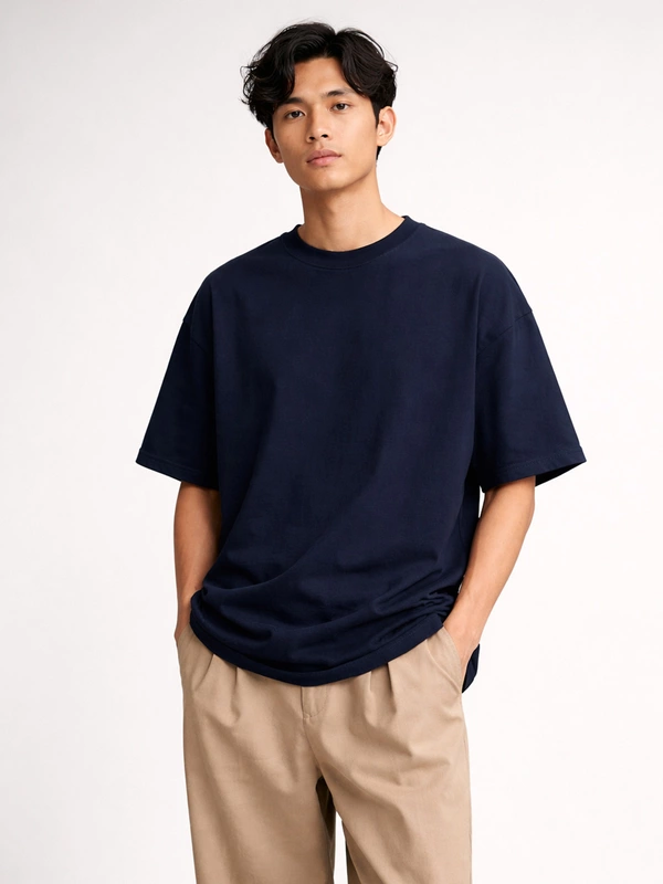 NAVY BLUE FRENCH TERRY OVERSIZED T-SHIRT