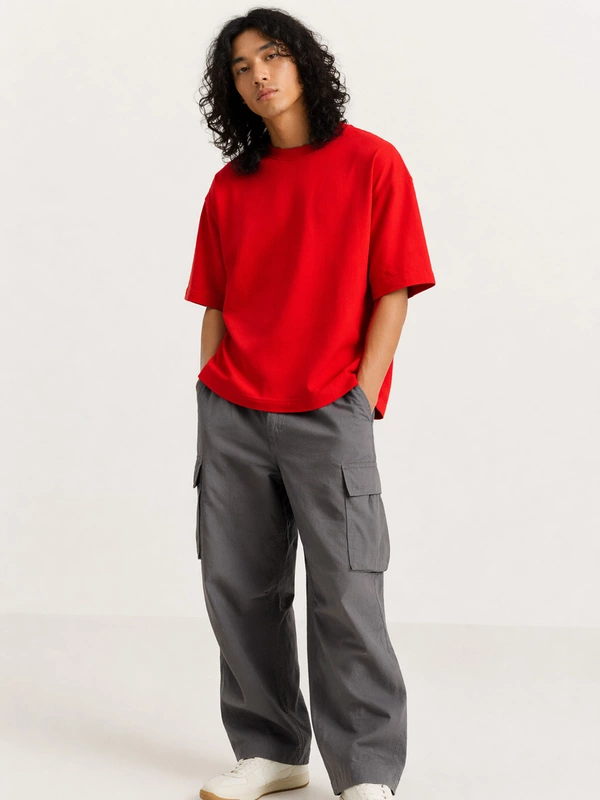 CRIMSON RED FRENCH TERRY OVERSIZED T-SHIRT