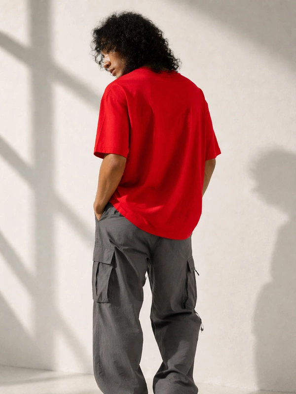 CRIMSON RED FRENCH TERRY OVERSIZED T-SHIRT