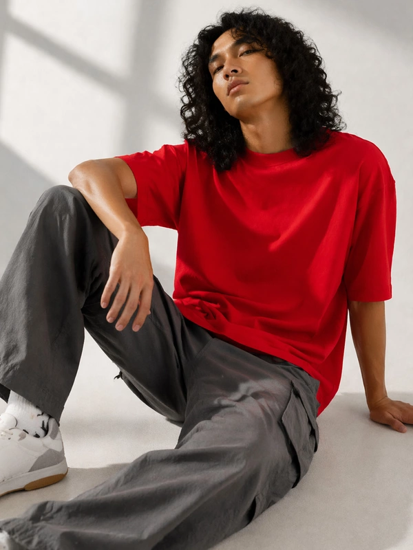 CRIMSON RED FRENCH TERRY OVERSIZED T-SHIRT