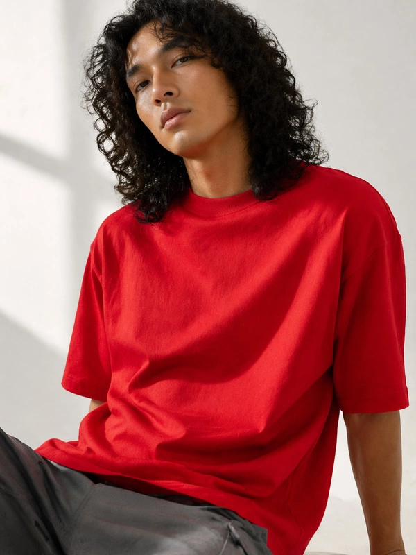 CRIMSON RED FRENCH TERRY OVERSIZED T-SHIRT